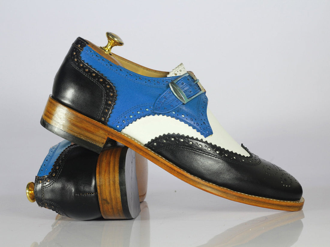 Mens Beautiful Handmade Leather Wingtip Buckle Shoes, Men’s Formal Monk Strap Lavish Shoes, men leather shoes
