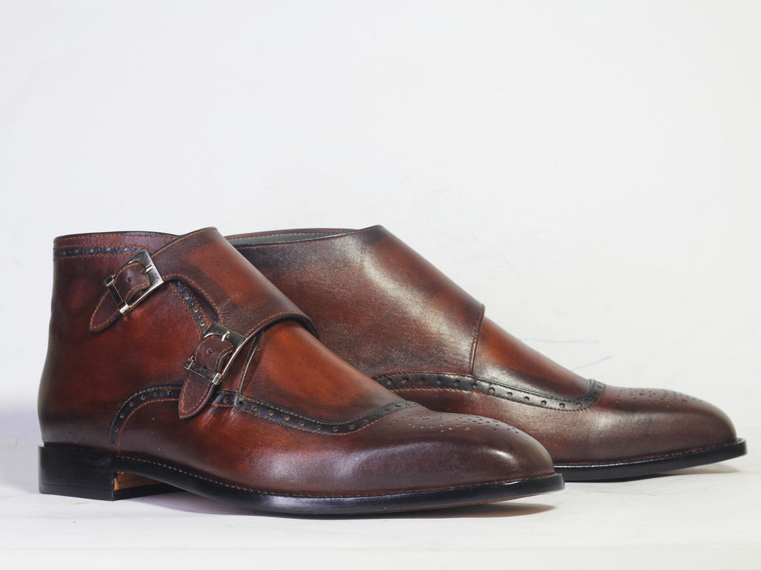 Mens Handmade Brown Color Double Monk Strap leather Chukka Boot’s, Men Half Ankle Fashion Boots