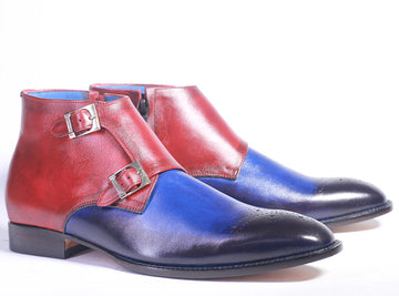 Mens Handmade Multi Color Brogue Leather Half Ankle Boots, Men’s Double Monk Zipper Style Boots