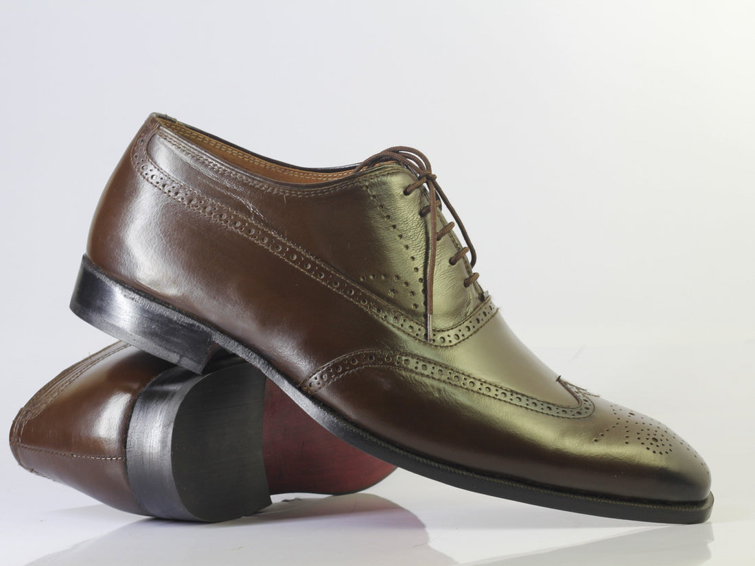 Men’s Handmade Brown Color Wingtip Brogue Lace Up Leather Shoes, Men Lace Up Formal Shoes