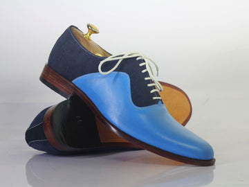 Mens Handmade Formal Blue Color Leather Suede Designer Boots, Mens Oxford Shoes