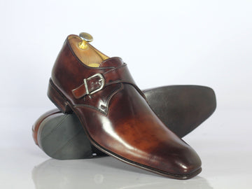 Mens Handmade Brown Leather Formal Dressing Shoes, Men’s Monk Strap Elegant Leather Shoes