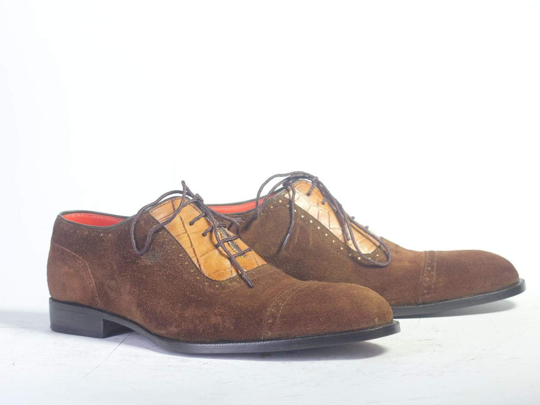 Handmade Men’s Leather Suede Brown Color Lace Up Shoes, Mens Cap Toe Formal Dressing Shoes