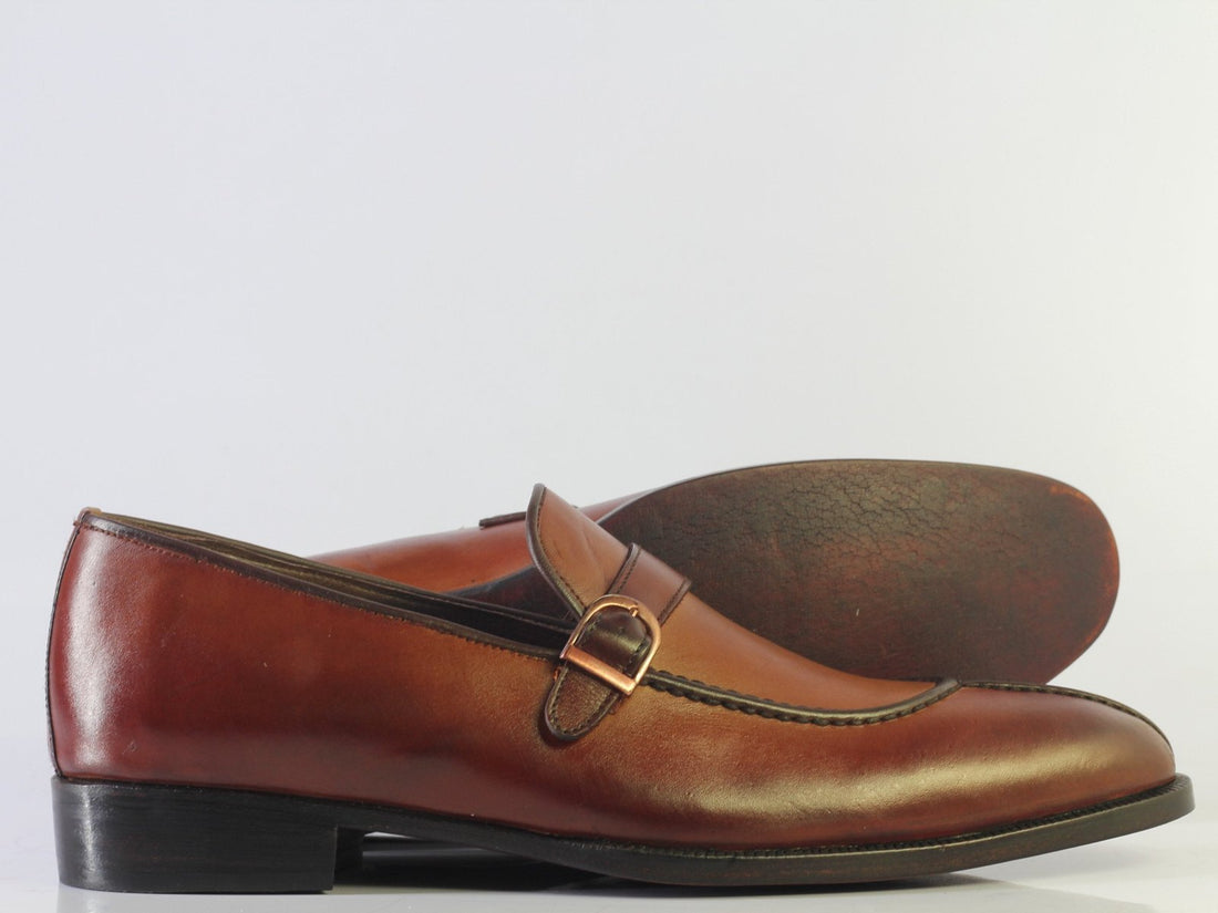 Men’s Handmade Brown Color Split Toe Leather Casual Shoes, Men Buckle Style Leather Shoes