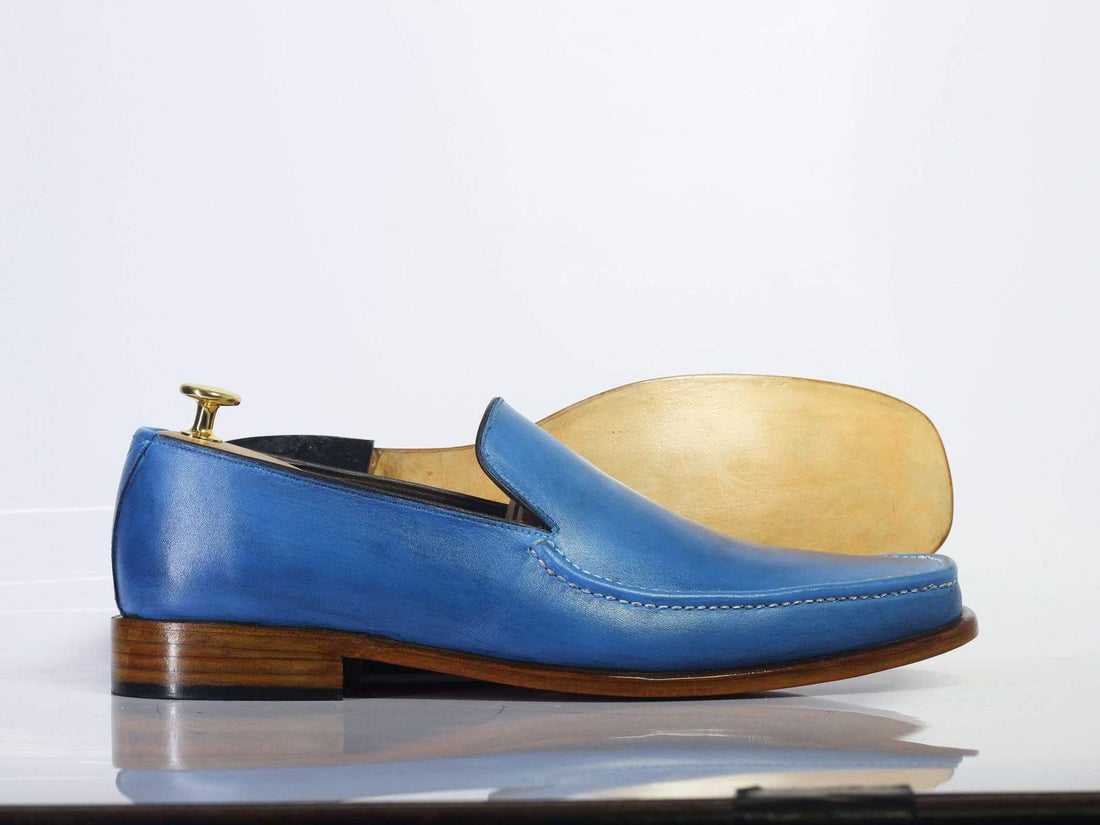 Handmade Men's Elegant Party Blue Leather Loafers, Men Designer Moccasin Shoes