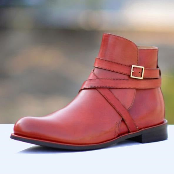 New Stylish Handmade Men's Burgundy Leather Jodhpur Boots, Men Buckle Ankle Boots, Men Designer Boots