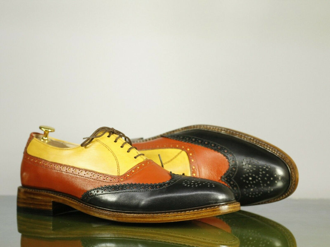 Beautiful Handmade Men’s Multicolor Leather Wing Tip Brogue Shoes, Mens Fashion Designer Leather Shoes