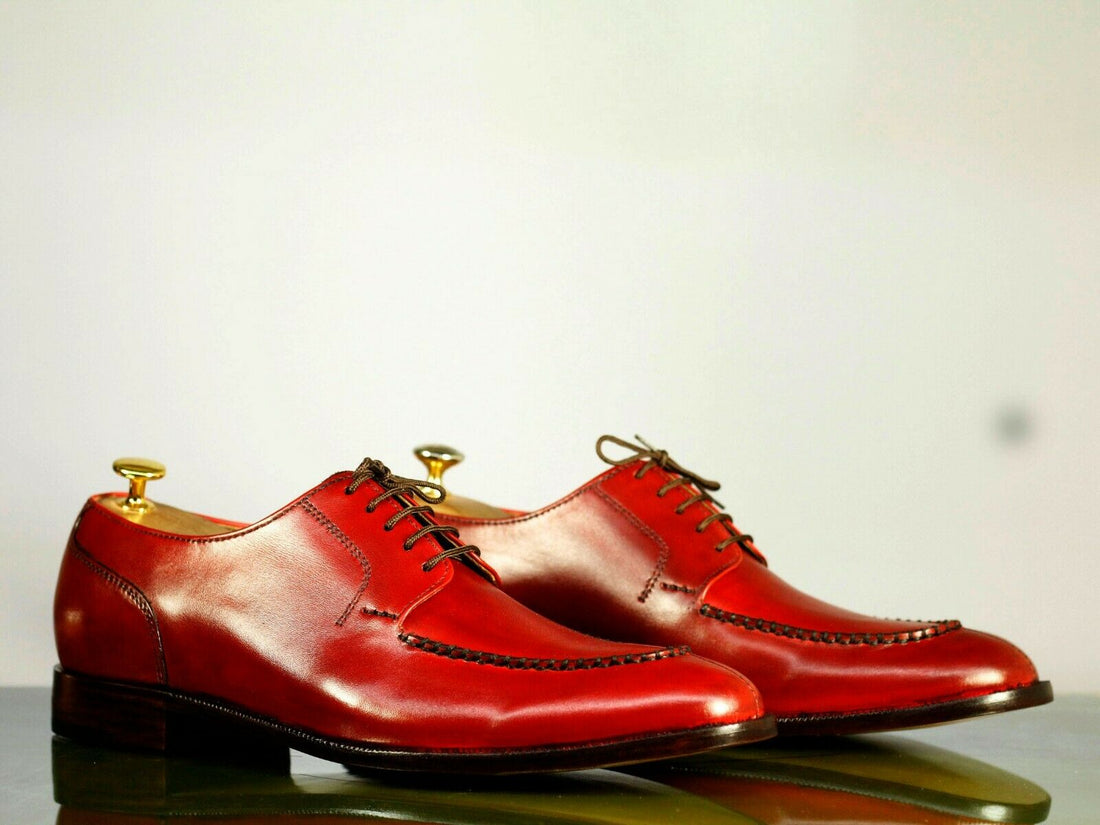 New Handmade Men's Red Split Toe Leather Lace Up Shoes, Men Designer Dress Oxford Shoes
