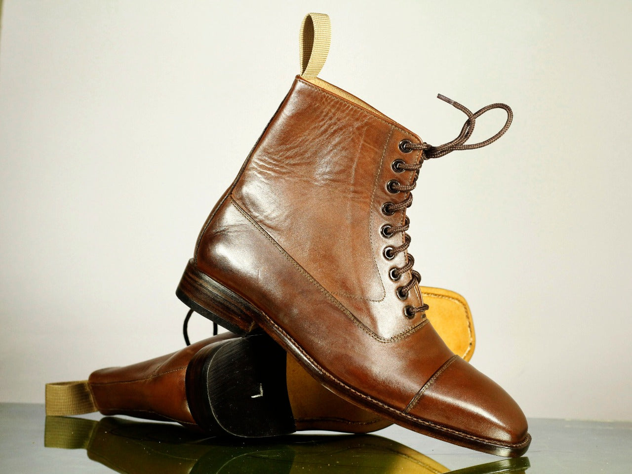 Stylish Handmade Men's Brown Cap Toe Leather Ankle Boots, Men Designer Lace Up Boots
