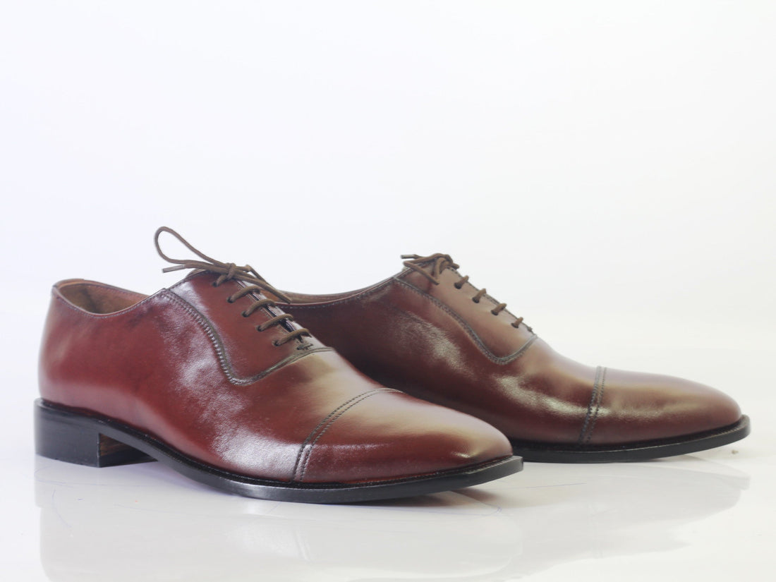 New Handmade Men's Burgundy Cap Toe Leather Lace Up Shoes, Men Designer Dress Formal Shoes