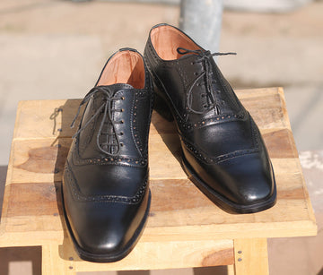 Awesome Handmade Black Color Bespoke Leather Lace UP Square Toe Shoes, Men Designer Shoes