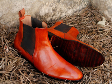 Mens Handmade Tan Color Leather Chelsea Formal Designer Boots, Men Ankle High Boots