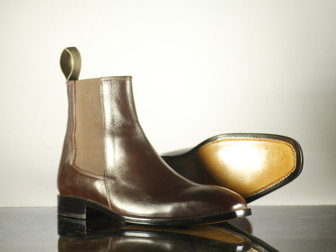Mens Handmade Brown Color Chelsea Designer Boots, Men Ankle High Boots