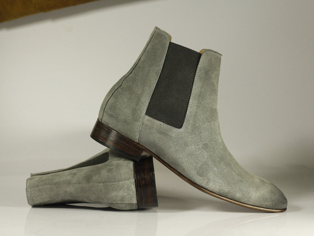 Stylish Men's Handmade Gray Suede Chelsea Boots, Men Ankle Boots, Men Designer Boots