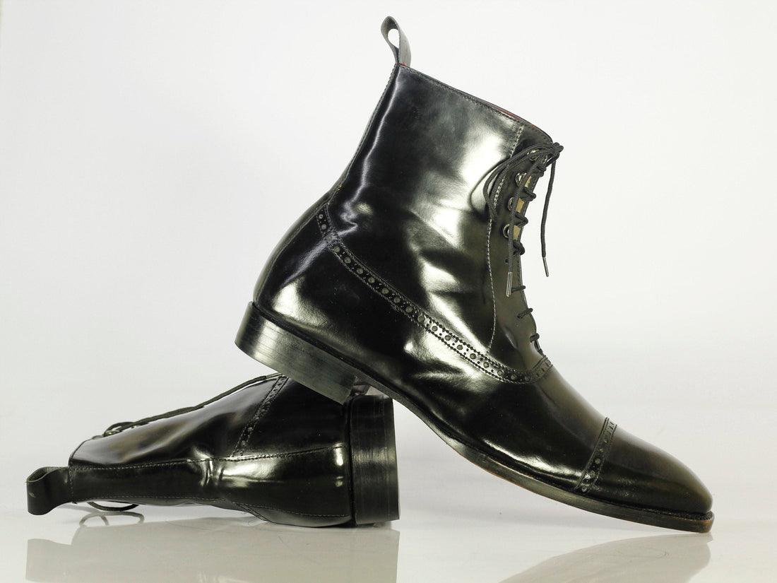 Mens Handmade Black Color Cap Toe Leather Fashion Boots, Men Ankle High Designer Collection