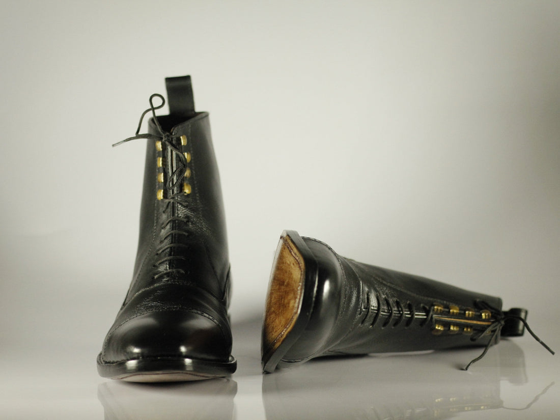 Men’s Handmade Black Leather Jodhpurs Ankle High Buckle Style Boots