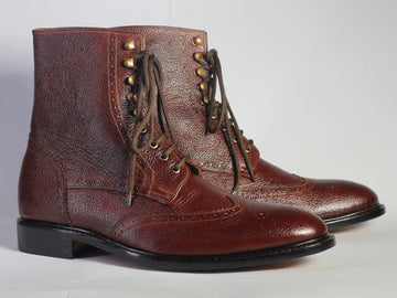 Mens Handmade Brown Pebbled Designer Leather Formal Boots