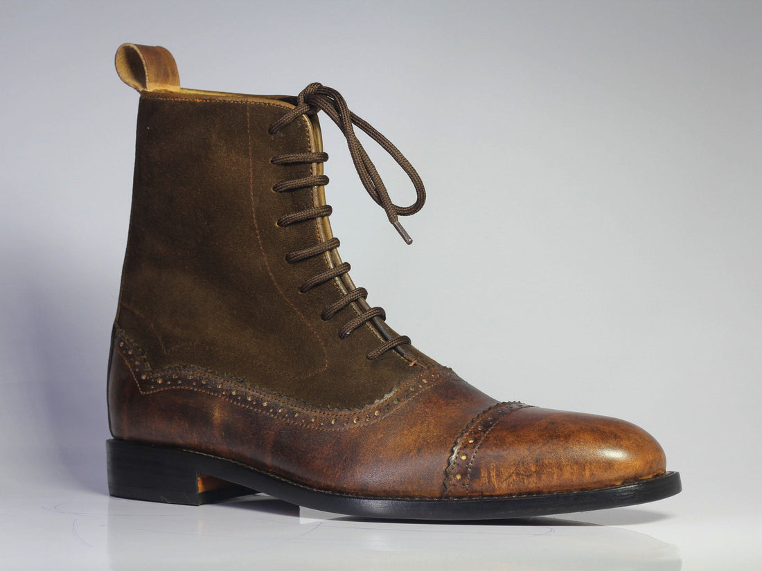 Mens Handmade Formal Designer Brown Color Leather Suede Boots, Men Ankle High Fashion Boots