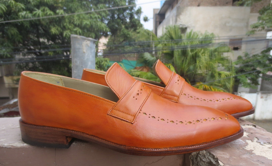 New Handmade Men's Tan Leather Penny Loafers, Men Designer Formal Dress Luxury Shoes