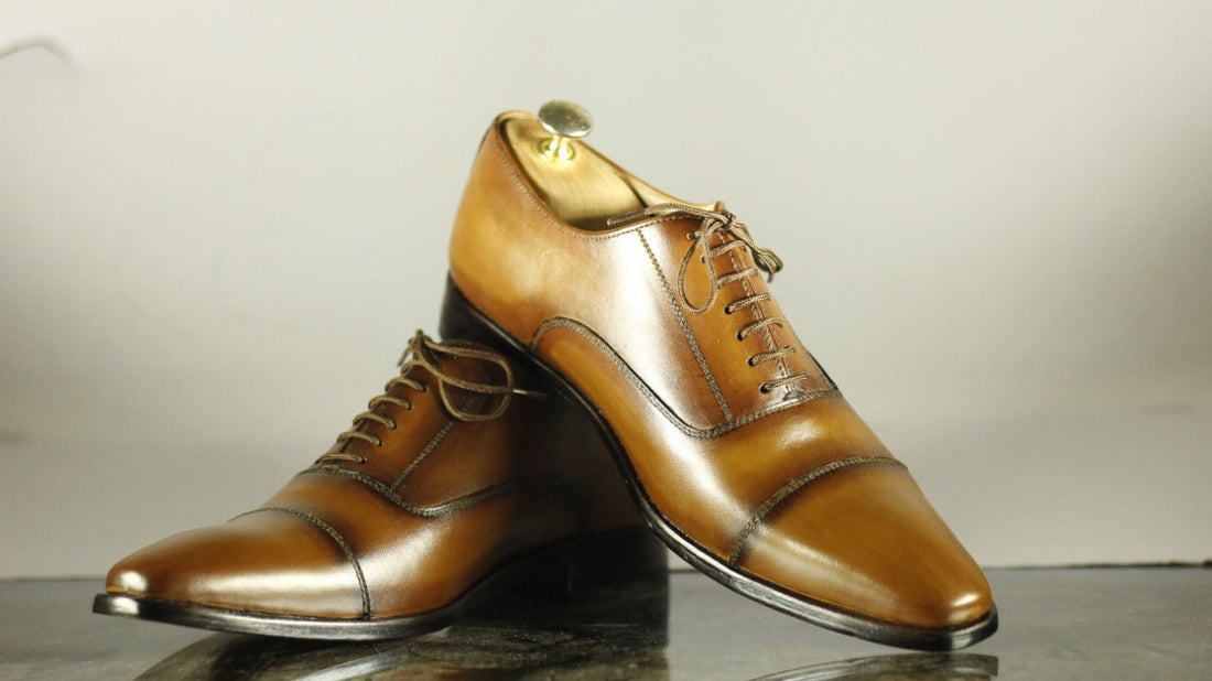 New Handmade Men's Brown Leather Cap Toe Lace Up Shoes, Men Dress Formal Shoes