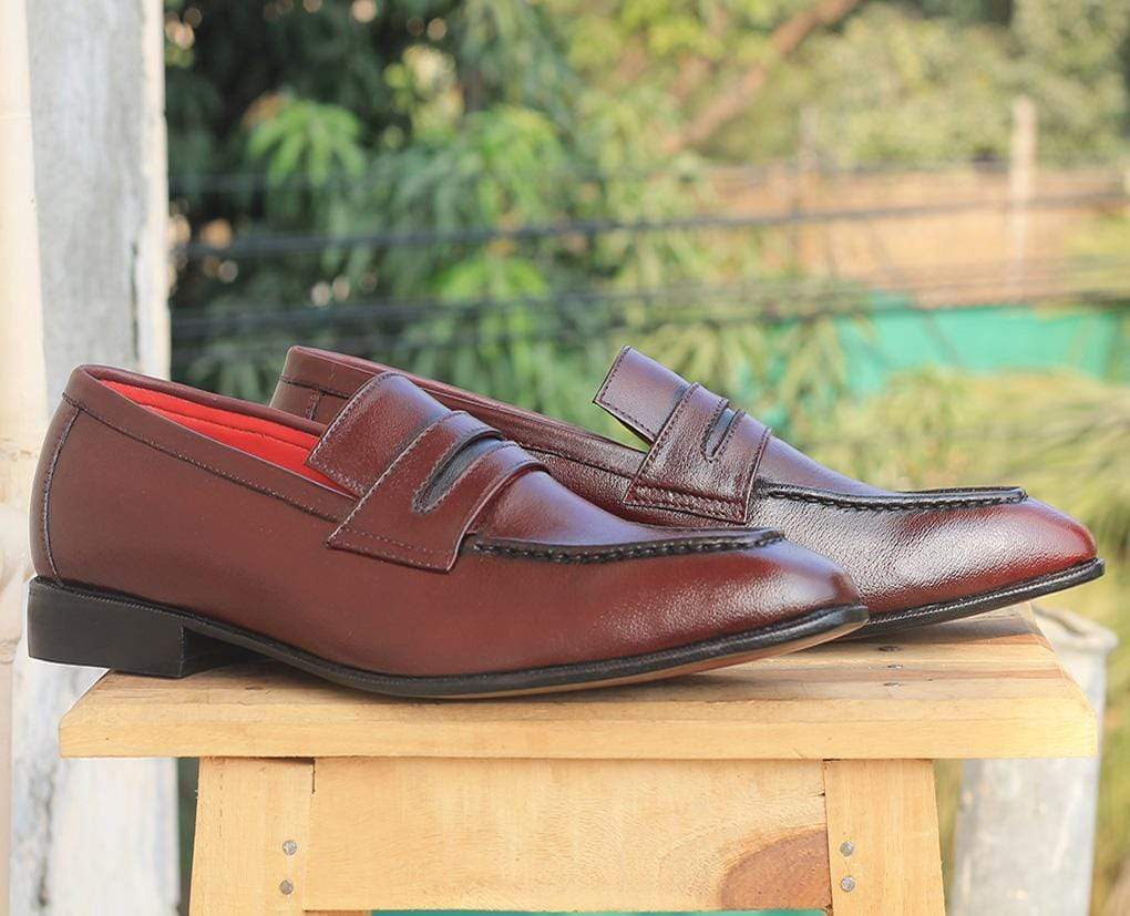 Stylish New Handmade Men's Burgundy Leather Penny Loafers, Men Dress Fashion Driving Shoes