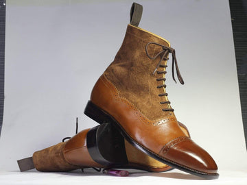 Stylish New Handmade Men's Brown Leather Suede Cap Toe Lace Up Boots, Men Ankle Boots, Men Fashion Boots