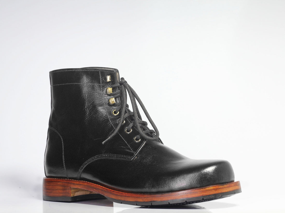 Mens Handmade Formal Black Color Leather Chukka Half Ankle Boots, Men Designer Leather Boots