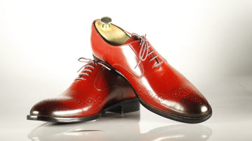 Mens Handmade Burgundy Color Leather Brogue Toe Shoes, Men’s Designer Lace Up Beautiful Shoe
