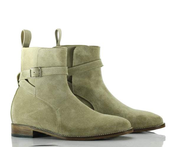 Classic Handmade Men's Beige Suede Jodhpur Strap Boots, Men Ankle Boots, Men Fashion Boots