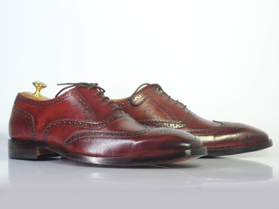 Stylish Handmade Mens Burgundy Color Leather Wingtip Brogue Shoes, Mens Formal Lace Up Shoes
