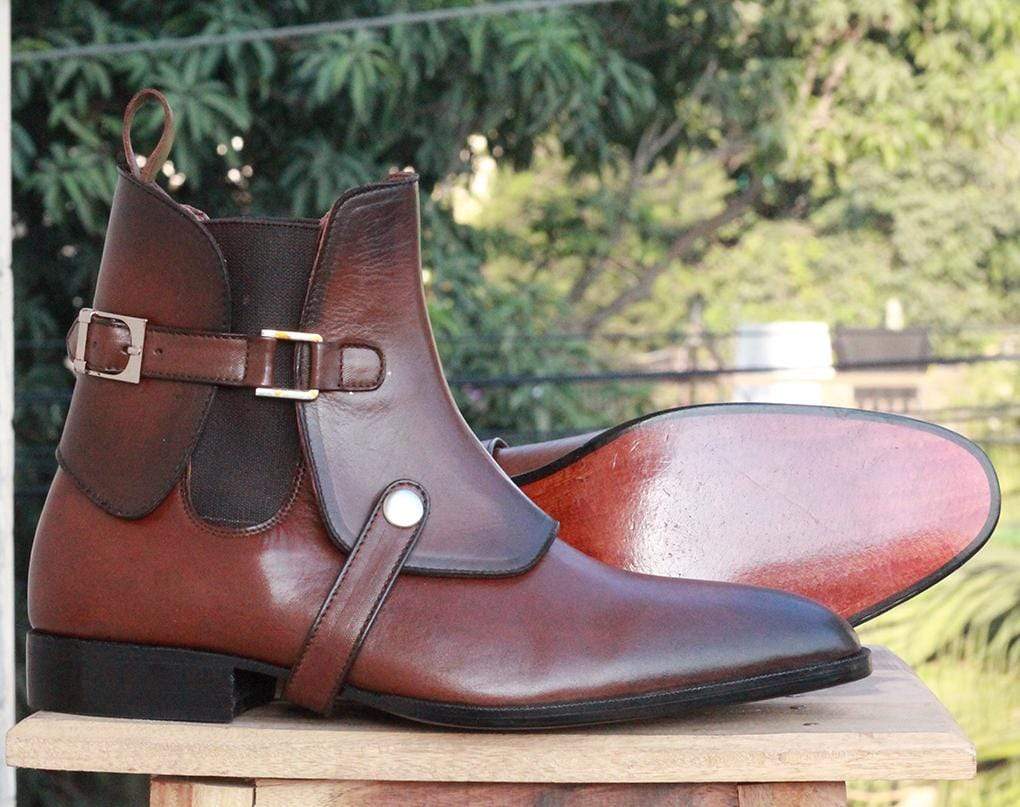 Designer Handmade Men's Brown Leather Chelsea Saddle Boots, Men Ankle Boots, Men Fashion Boots