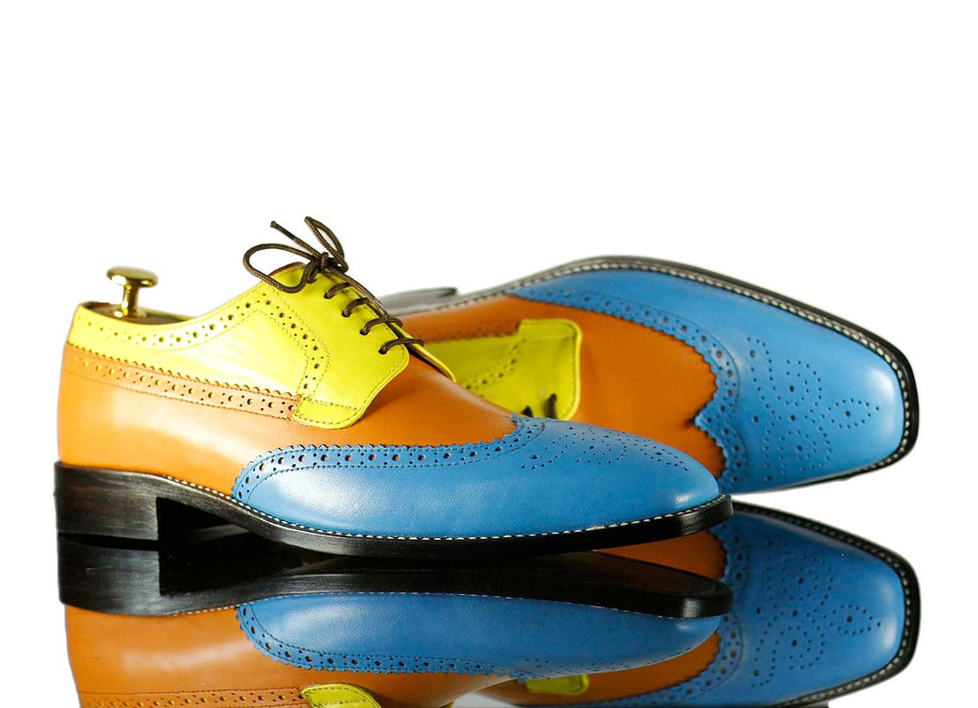 New Stylish Handmade Men's Multicolor Leather Wing Tip Brogue Lace Up Shoes, Men Dress Formal Shoes