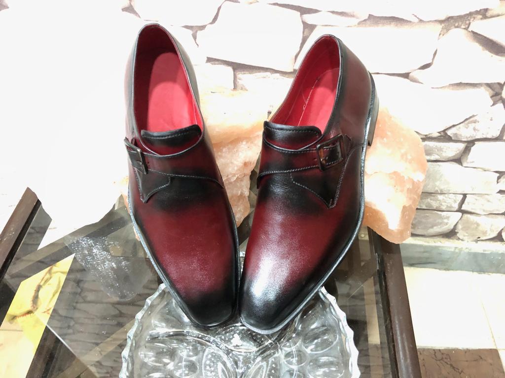 New Stylish Handmade Men's Burgundy Leather Monk Strap Shoes, Men Dress Formal Fashion Shoes