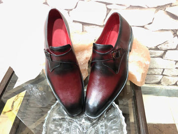 New Stylish Handmade Men's Burgundy Leather Monk Strap Shoes, Men Dress Formal Fashion Shoes