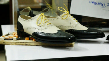 Mens Handmade Leather Wingtip Brogue Shoes, Men’s Formal Dressing Black White Shoes