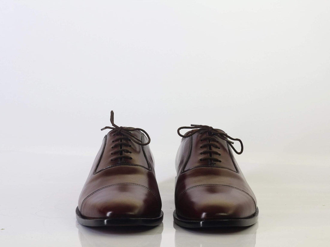 Handmade Men’s Stylish Burgundy Color Leather Cap Toe Formal Shoes, Men’s Lace Up Leather Shoes
