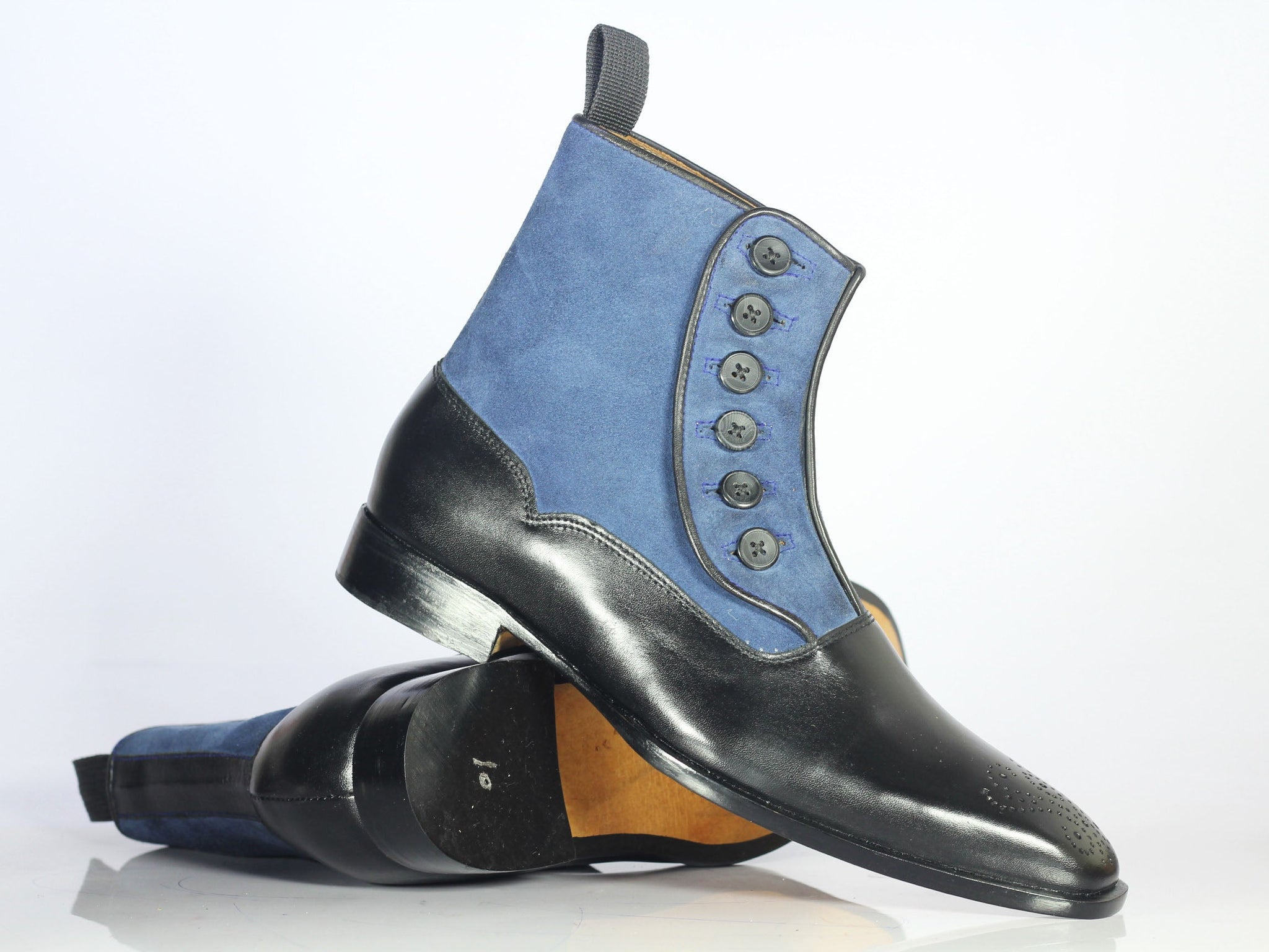 New Designer Handmade Men's Black Blue Leather Suede Brogue Toe Boots, Men Ankle Boots, Men Fashion Boots