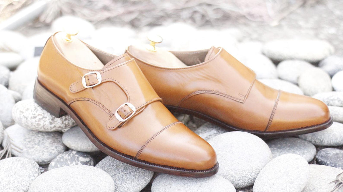 New Stylish Handmade Men's Leather Tan Color Double Monk Strap Shoes, Men Dress Formal Cap Toe Shoes