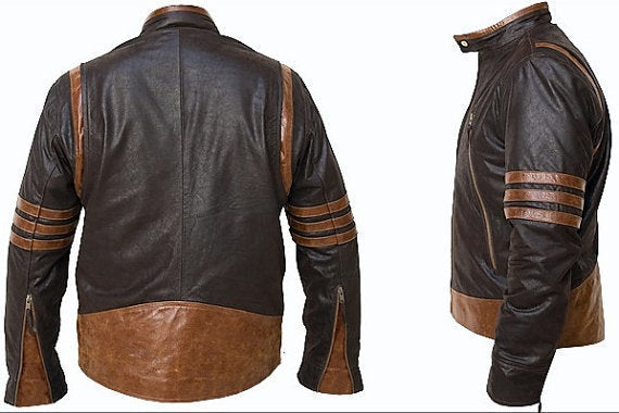 X-Men Origins Wolverine Black & Brown Leather Jacket, Men's Leather Jacket