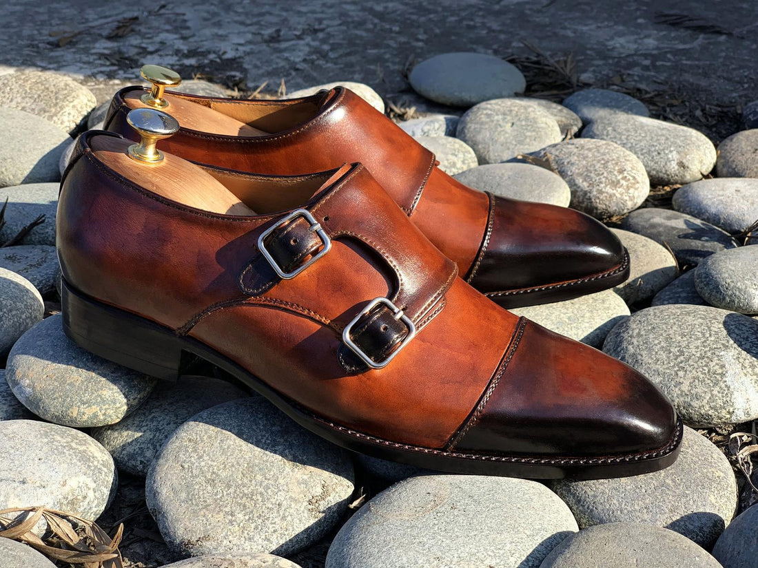 Men’s Handmade Double Monk Strap Brown Color Leather Shoes, Mens Designer Beautiful Shoes