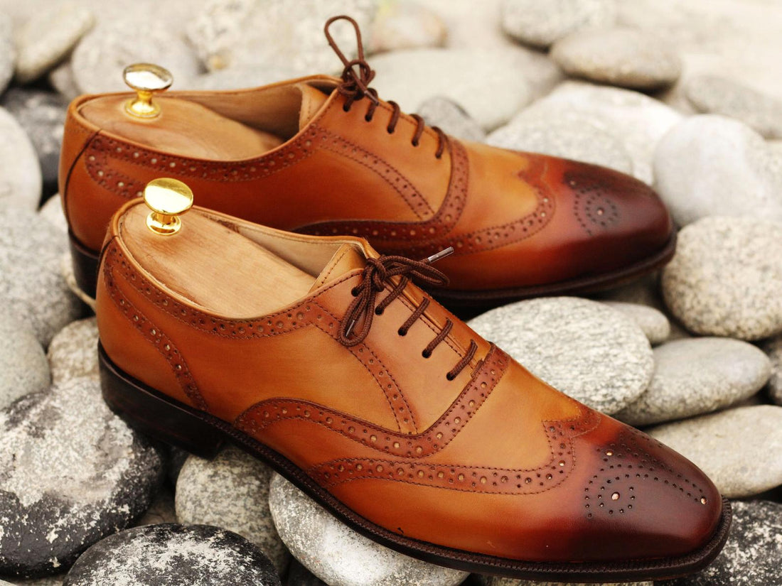 Handmade Men’s Brown Two Tone Brogue Wingtip Shoes, Mens Oxford Lace Up Designer Shoes