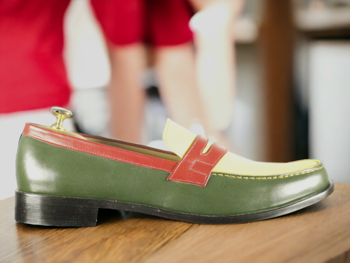 New Stylish Handmade Men's Multicolor Leather Penny Loafer Shoes, Men Dress Formal Shoes