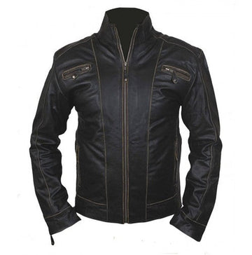 New Stylish Men's Black Rub Off Front Zipper Original Leather Jacket, Black Leather Jacket