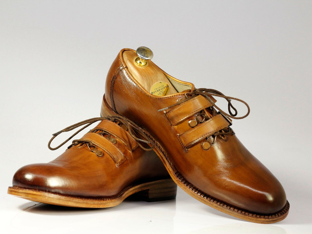 New Handmade Men's Leather Lace Up &amp; Double Strap Buckles Shoes, Men Designer Dress Formal Shoes