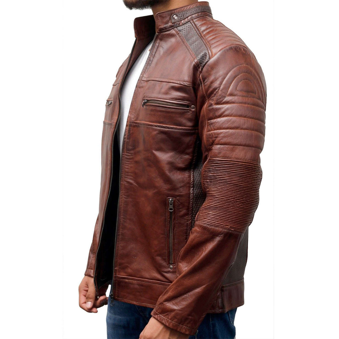 Stylish Men's Cafe Racer Motorcycle Vintage Distressed Brown Waxed Biker Leather Jacket