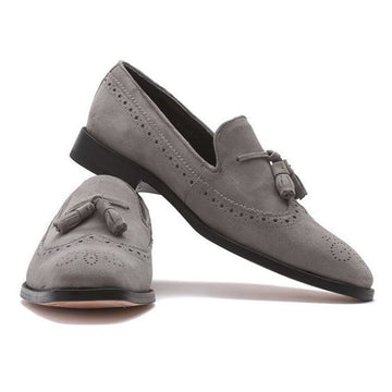 Beautiful Men’s Handmade Tassel Loafer Suede Shoes, Men Gray suede Designer Loafers