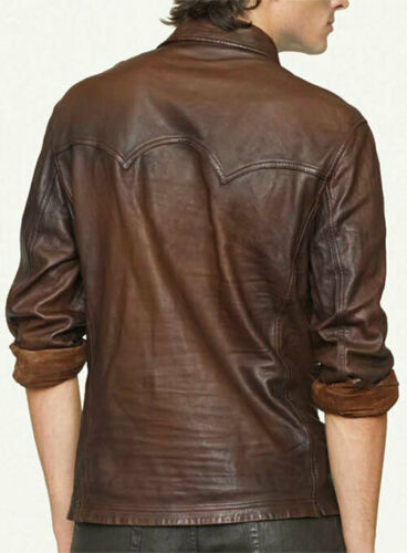 Stylish New Men’s Genuine Lambskin Leather Soft Vintage Slim Fit Shirt
