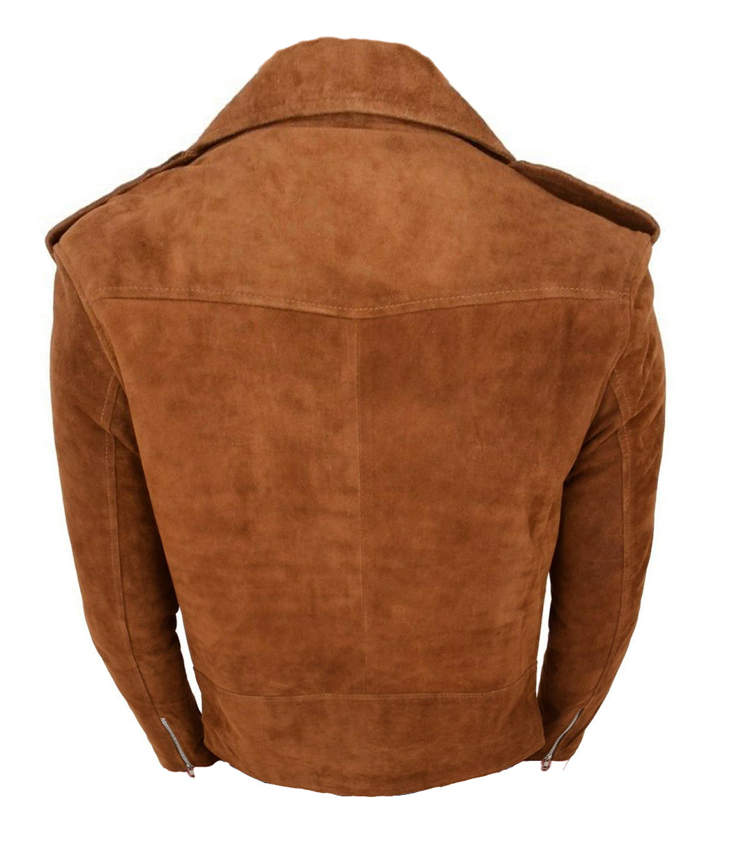 Stylish Men’s Brando Style Suede Leather Jacket, Men Celebrity Tan Suede Jacket